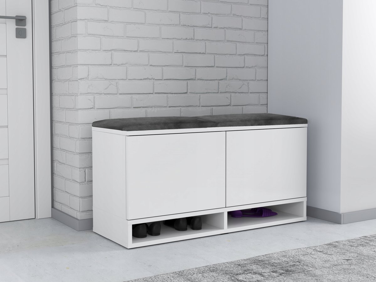 Szafka na buty z siedziskiem biała KANSAS z półką siedzisko