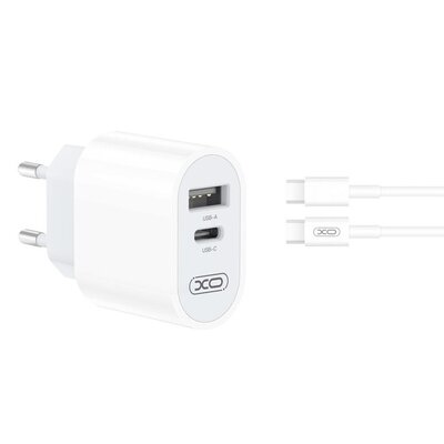 XO ładowarka sieciowa L97 1x USB 1x USB-C 2,4A biała + kabel USB-C - USB-C