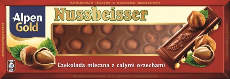 Alpen Gold Nussbeisser Gold Czekolada mleczna z całymi orzechami laskowymi 220 g