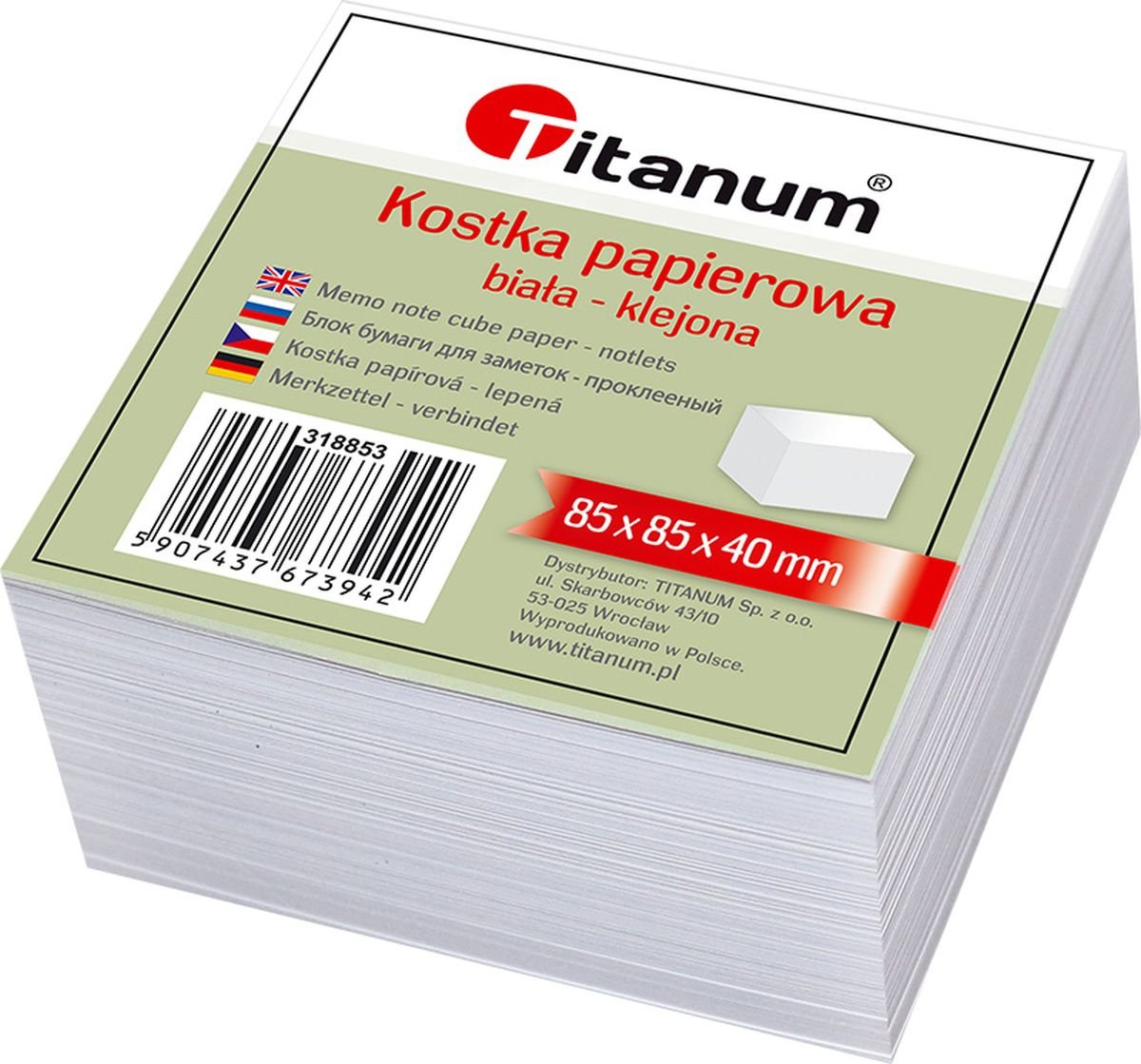 Titanum, kostka papierowa, biała, mała