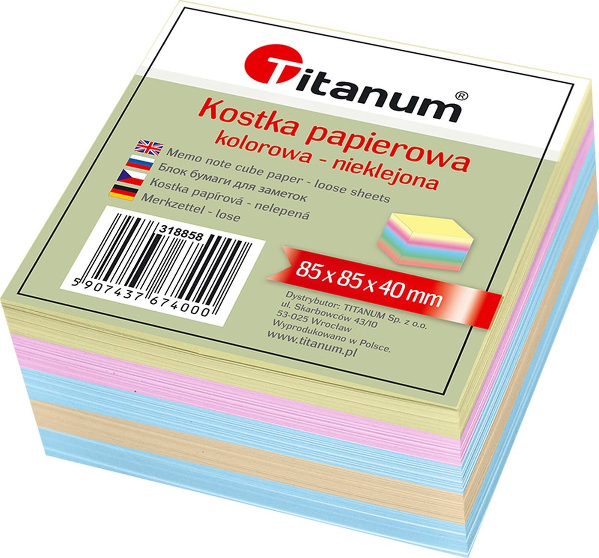 Titanum, kostka papierowa, nieklejona, mix kolorów, mała