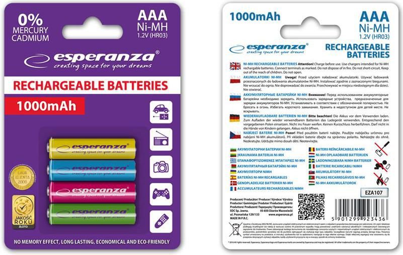 Esperanza 1000mAh 4 szt AAA Mix EZA107 (EZA107)