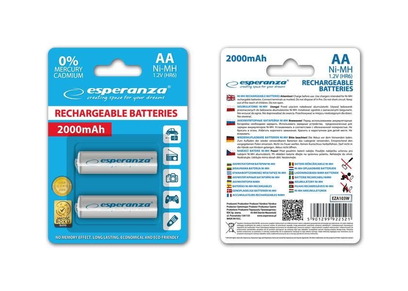 Esperanza Akumulatorki ni-mh aa 2000mah 2szt. białe AP_193886