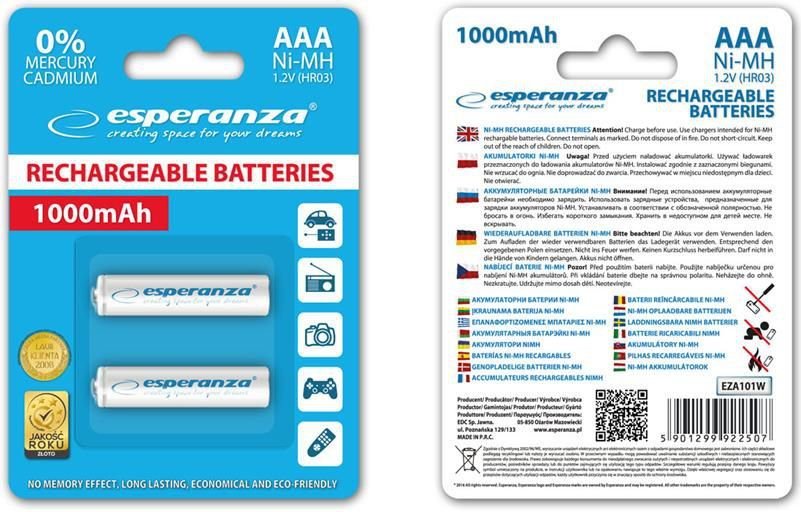 Esperanza 1000mAh 2 szt AAA Białe EZA101W (EZA101W)