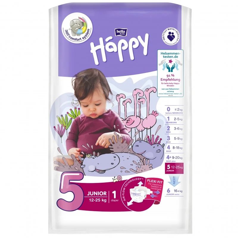 Bella baby happy Pieluszki Baby Happy New Flexi Fit Junior (5) 12-25 kg 1 szt. BB-054-JU01-012