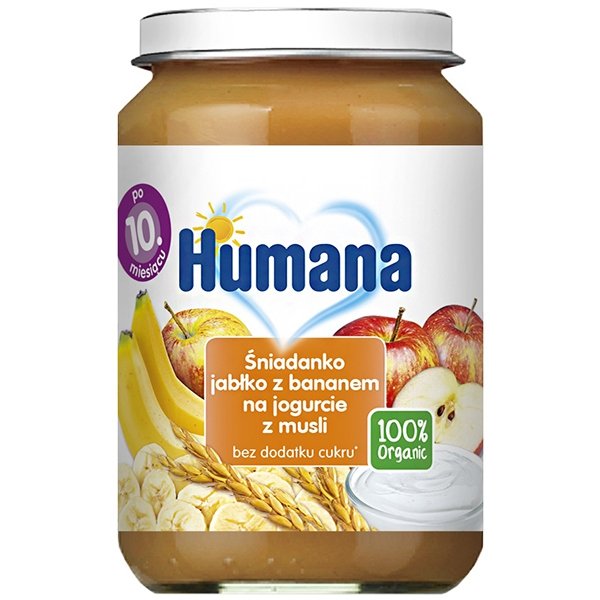 Humana 100% ORGANIC Śniadanko jabłko z bananem na jogurcie z musli 190 g
