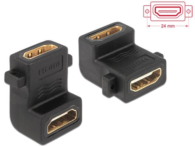 Delock Przejściówka adapter HDMI 65510 [1x Złącze żeńskie HDMI 1x Złącze żeńskie HDMI] Wykonanie złącza kątowe jednostronne