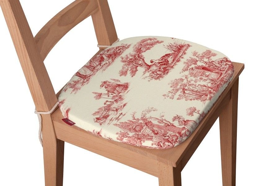 Dekoria Siedzisko Bartek na krzesło tło ecru czerwone postacie 40x37x2,5cm Avinon 220-132-15