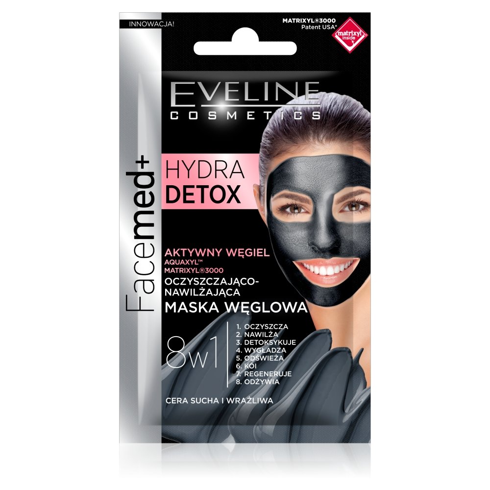 Eveline Facemed+ HYDRA DETOX - Oczyszczająco-nawilżająca maska węglowa EVEHOMWE