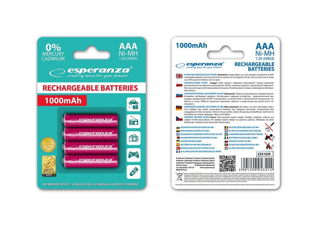 Esperanza 1000mAh 4 szt AAA Czerwone EZA102R (EZA102R)