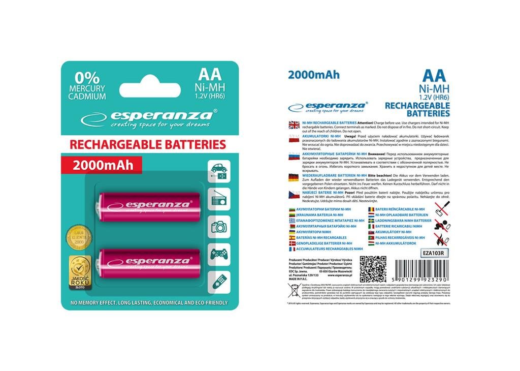 Esperanza 2000mAh 2 szt AA Czerwone EZA103R (EZA103R)