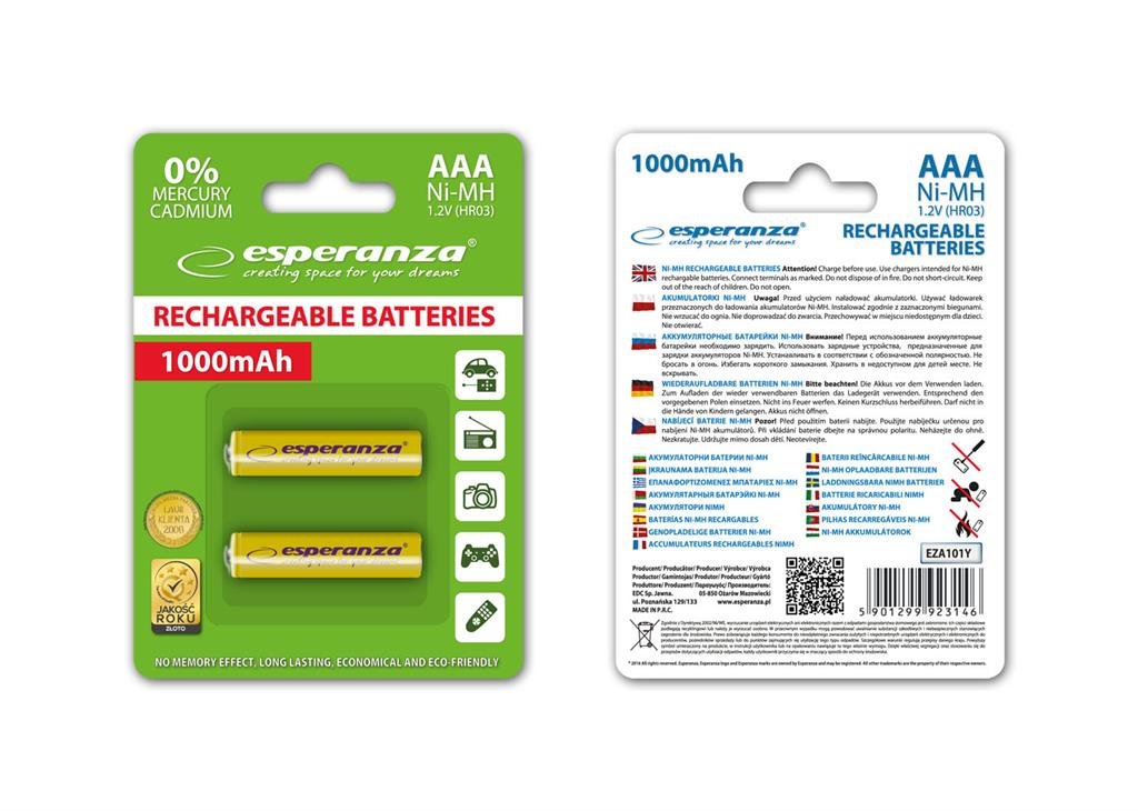 Esperanza EZA101Y akumulatorki ni-mh aaa 1000mah 2szt.żółte AP_193856