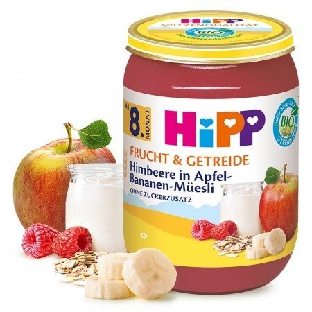HiPP, Bio, mus owocowy maliny jabłka banany musli, 190 g