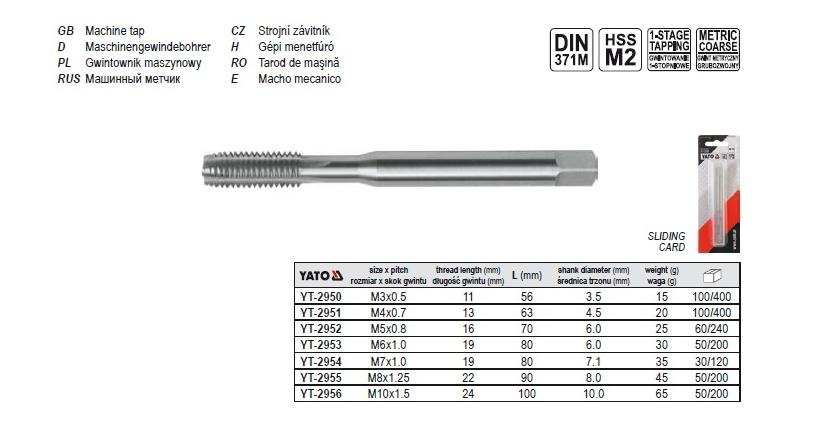 Yato gwintownik maszynowy HSS M2 M16 YT-2946