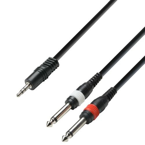 Adam Hall Cables K3YWPP0300 kabel audio, wtyk stereo mini-jack 3,5 mm i 2 wtyki jack 6,3 mm mono, długość: 3 m K3YWPP0300