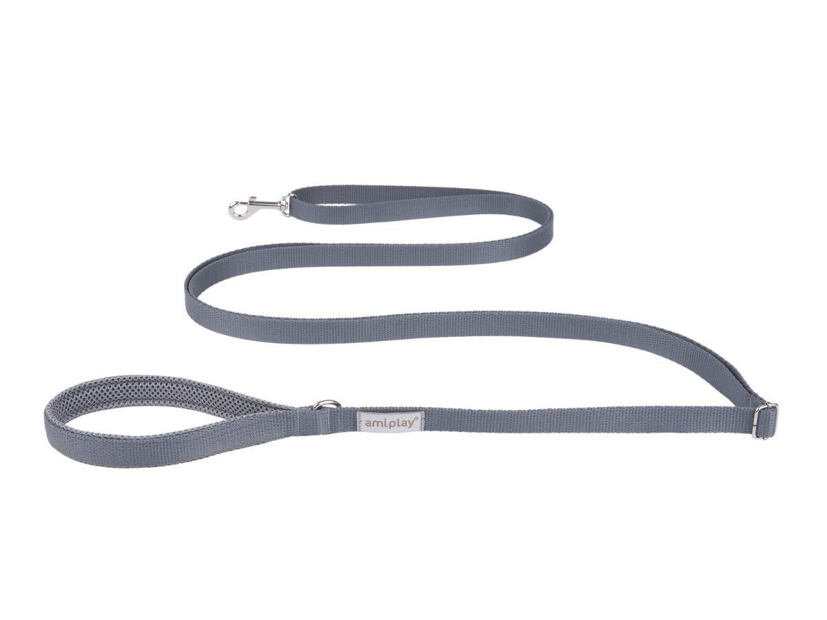 Smycz regulowana AMIPLAY Samba Easy Fix, szara, rozmiar XL, 2,5 cm x 1,6-3 m