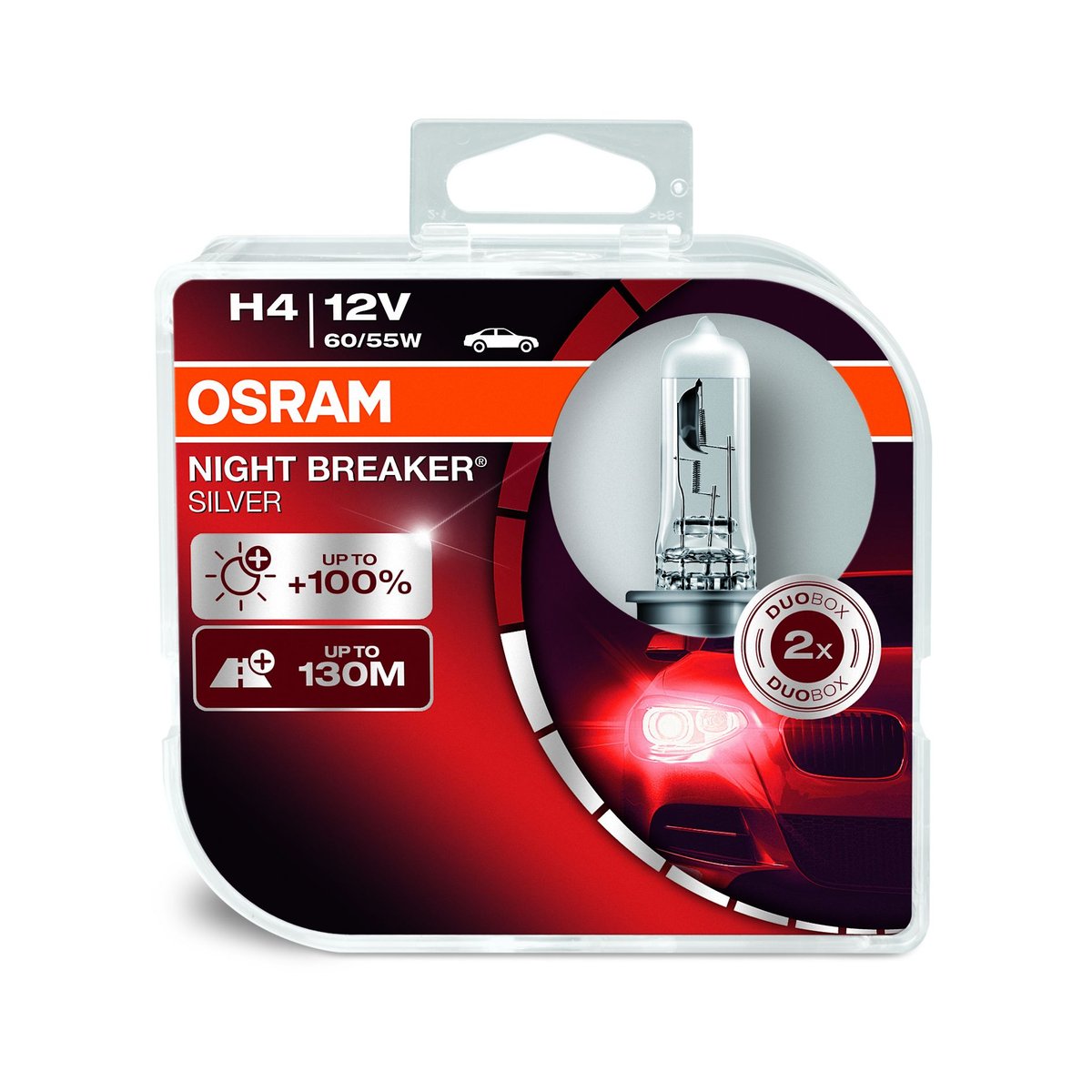 Osram Żarówki halogenowe Night Breaker Silver H4 12V 60/55W do 100% jaśniejsze światło do 130 metrów oświetlonej drogi) K36-9113