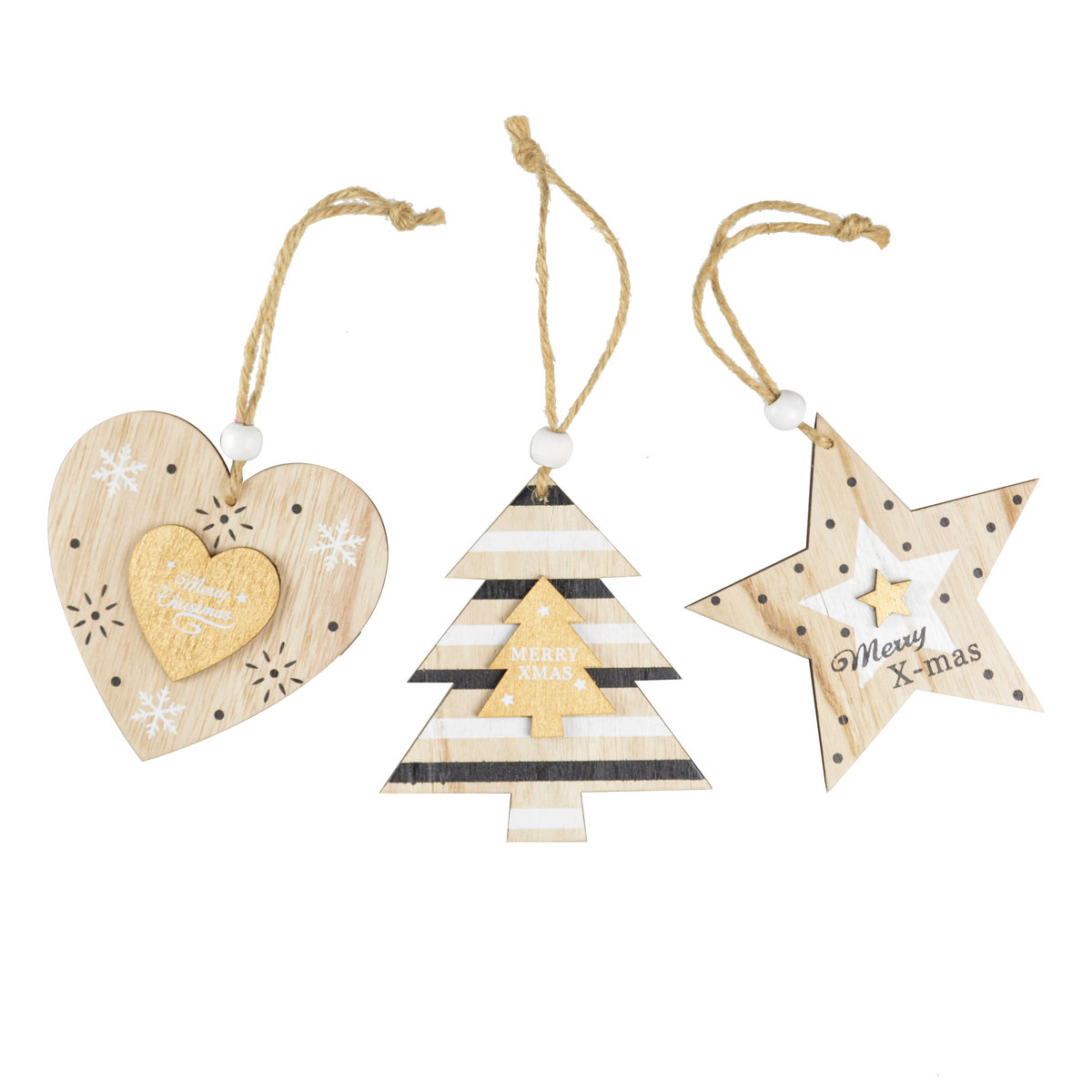 Drewniane zawieszki choinkowe, mix