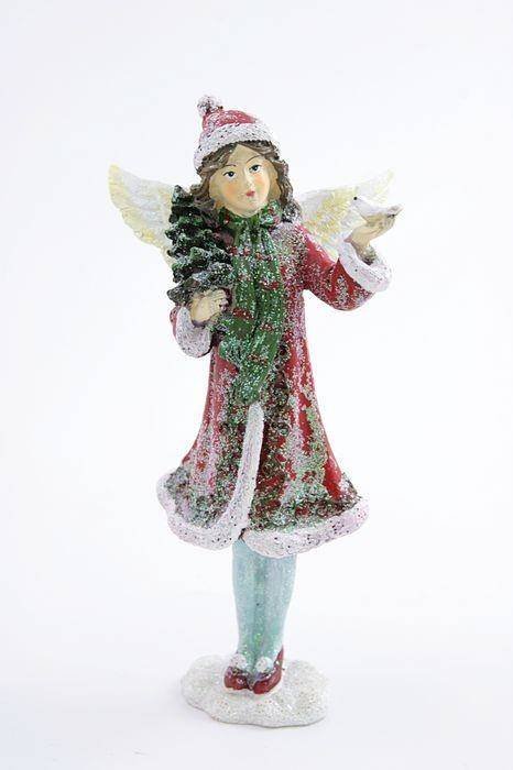 Intesi Figurka Zimowa dziewczynka z ptaszkiem 15cm