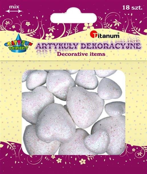 TITANUM Serca brokatowe białe 4cm-6szt,2cm-12szt.YH006 .