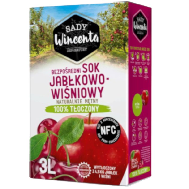 Sady Wincenta Sady Wincenta Sok 100% jabłkowo-wiśniowy naturalnie mętny tłoczony NFC 3 l