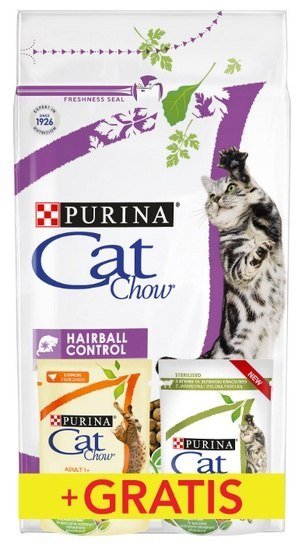 PURINA CAT CHOW SPECIAL CARE Hairball Control Bogata w kurczaka 1,5kg + GRATIS 2x85g