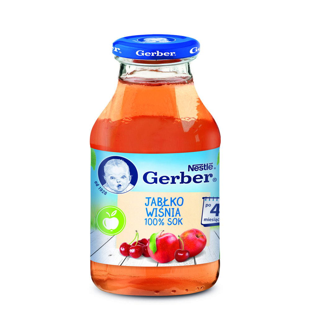 Gerber 100% sok z jabłek i wiśni po 4 miesiącu