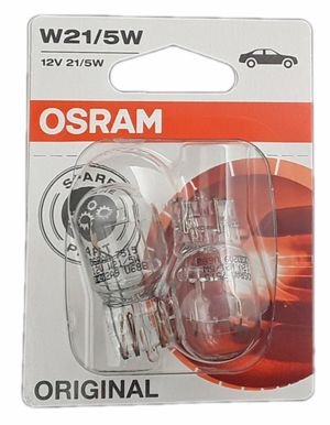 Osram Original W21/5W halogen, światła hamulca/ światła cofania, kierunkowskaz z tyłu/z przodu, 7515 02B, 12 V do samochodów osobowych, dwupak (2 sztuki) 7515-02B