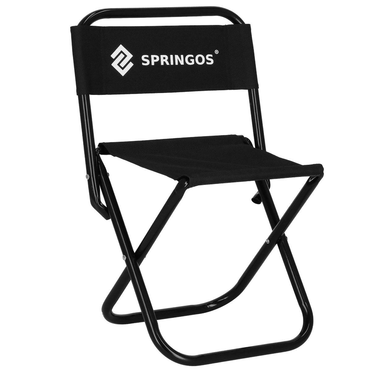 Springos Krzesło turystyczne z oparciem, składane wędkarskie na biwak czarne CS0011