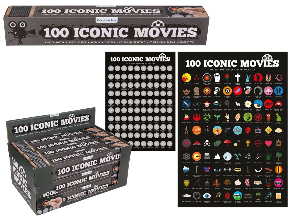 Plakat zdrapka OUT OF THE BLUE 100 kultowych filmów, wersja angielska, 42x60 cm