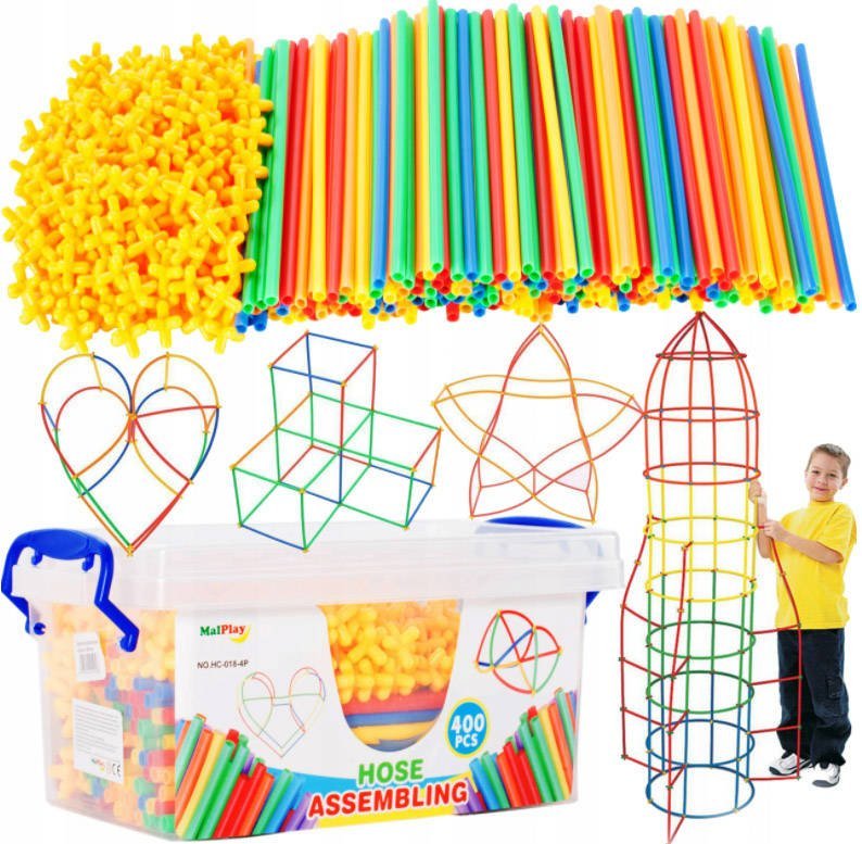 MalPlay 5901924219583 Słomki Klocki Konstrukcyjne W Skrzynce 400 Elem 5901924219583