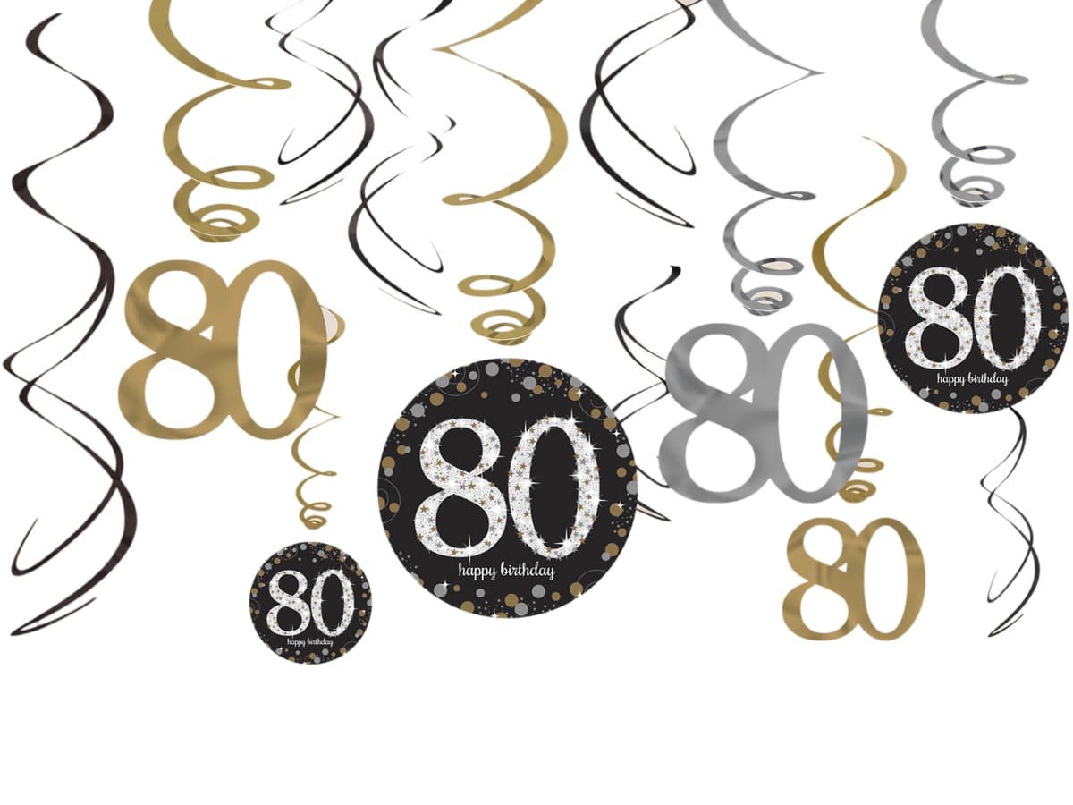 Amscan 12 Dekoracyjnych spirali Sparkling Celebration 80 Lat 671965