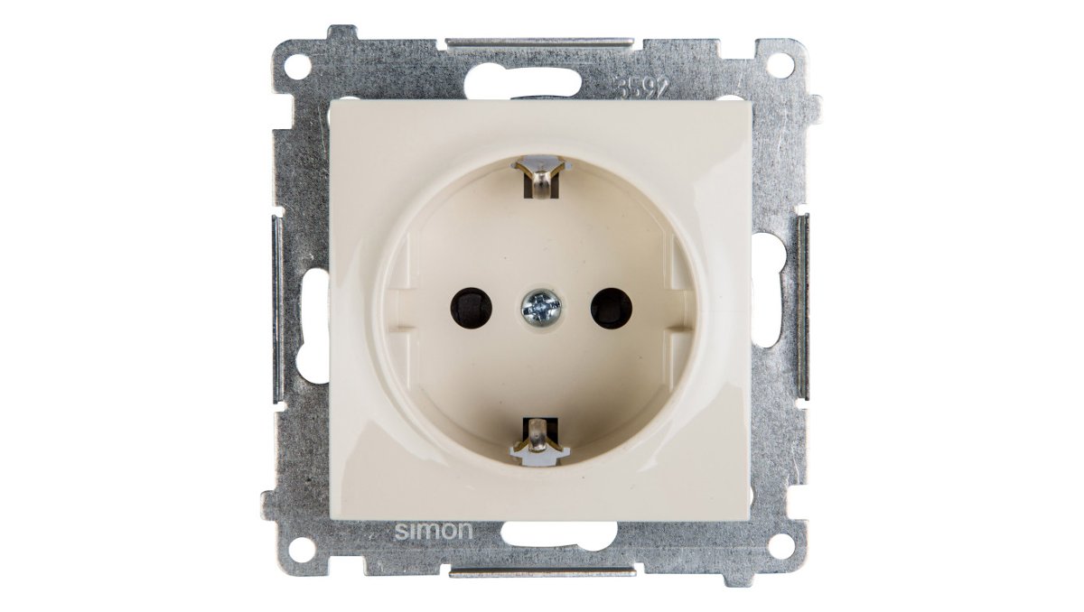 Kontakt Simon Simon 54 Gniazdo pojedyncze SCHUKO z/u 16A IP20 z przesłoną torów kremowe DGSz1Z.01/41 WMDW-03111x-041 0001-00000-51172 [4351701]