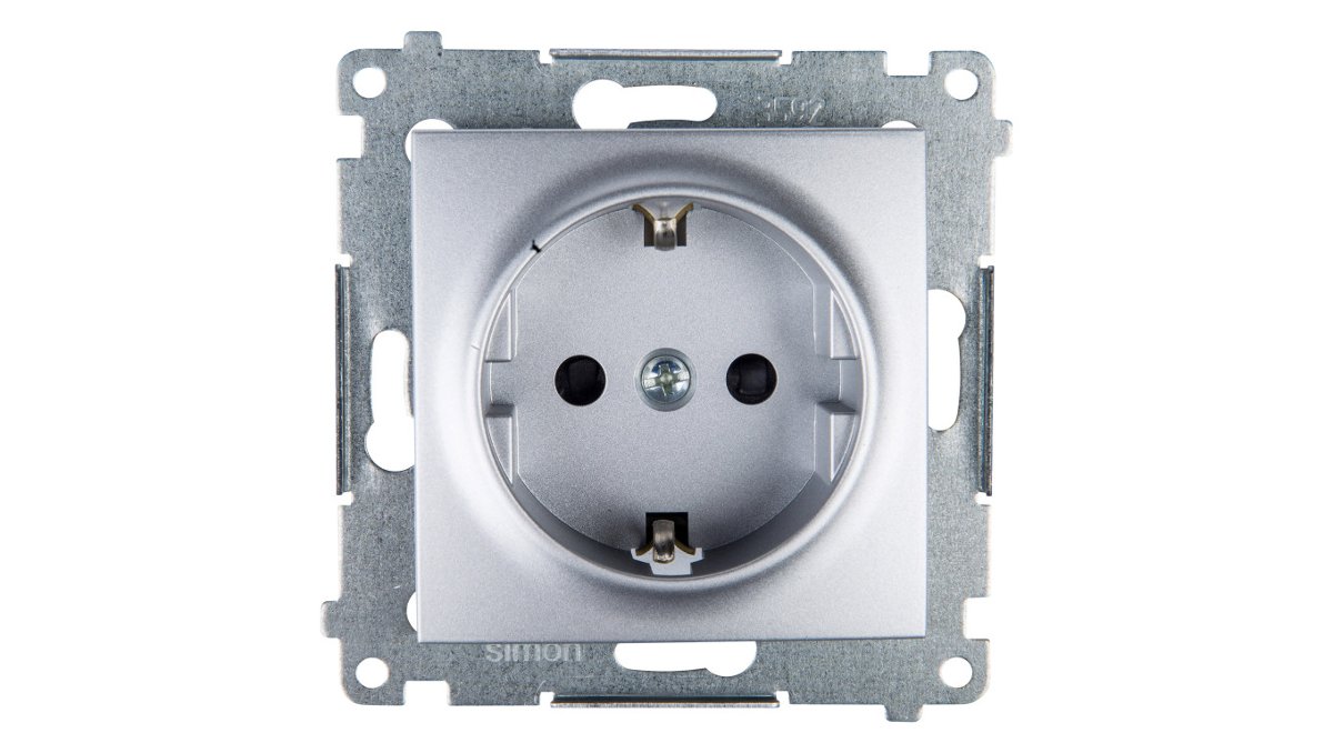 Kontakt Simon Simon 54 Gniazdo pojedyncze SHUKO 16A IP20 z przesłoną torów srebrny mat DGSz1Z.01/43 WMDW-03111x-043 0001-00000-36082 [4349585]
