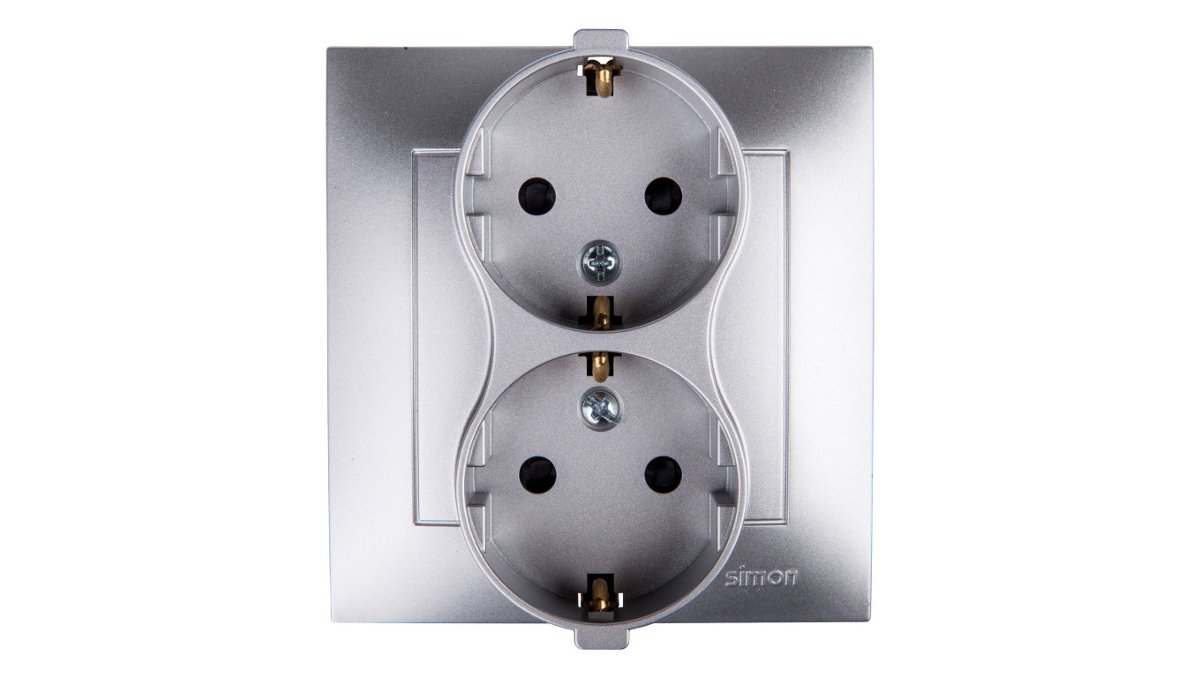 Kontakt Simon Simon 54 Gniazdo podwójne SCHUKO z/u 16A IP20 z przesłoną torów srebrny mat DGSz2Z/43 WMDW-12211N-043 0001-00000-51179 [4351708]