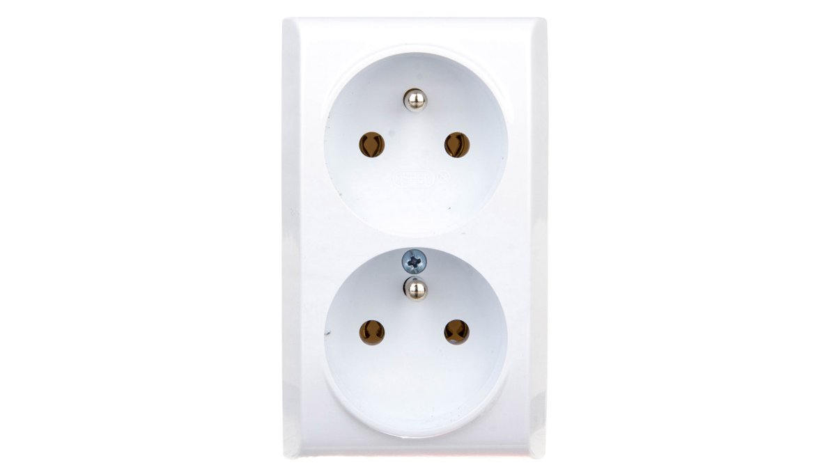 Ospel Gniazdo podwójne z uziemieniem, z funkcją niezamienności faz, kolor biały GN-2BC/00