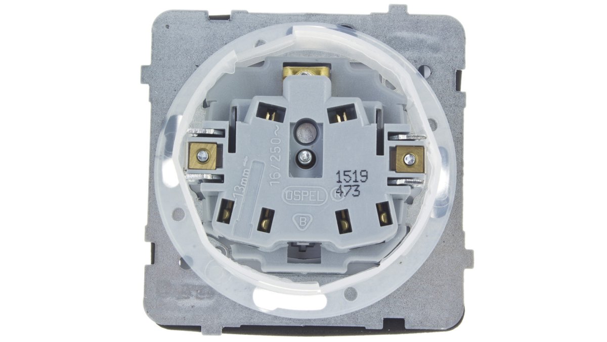 Ospel Gniazdo bryzgoszczelne z uziemieniem IP-44, biały- wieczko w kolorze wyrobu GPH-1SZ/m/00/w