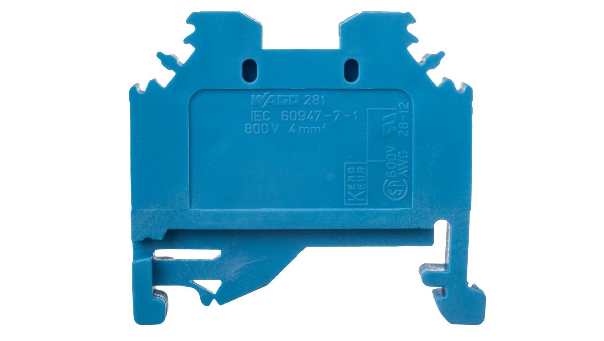 WAGO Terminal przepustowy WAGO 6 mm Sprężynowe Alokacja N niebieski 281-104 100 szt 281-104