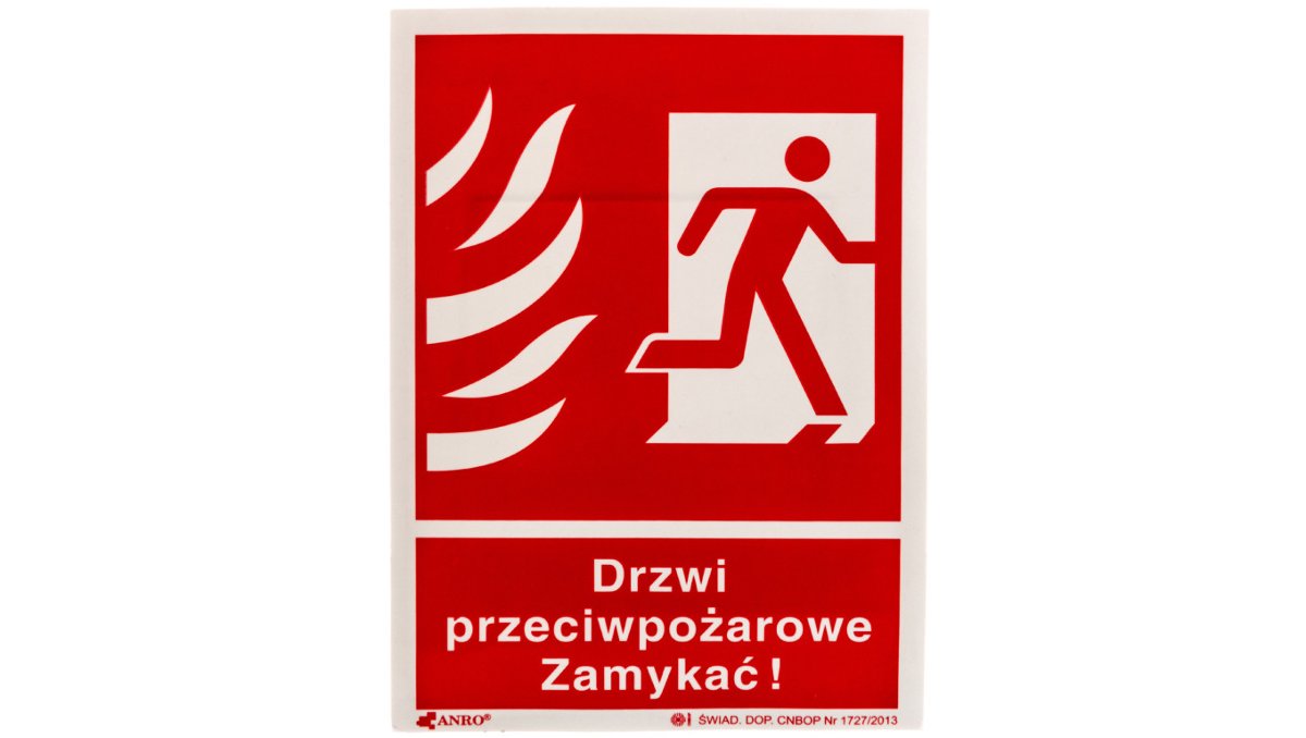 ANRO Tabliczka ostrzegawcza Drzwi przeciwpożarowe zamykać 150x205 30P/F1/FS