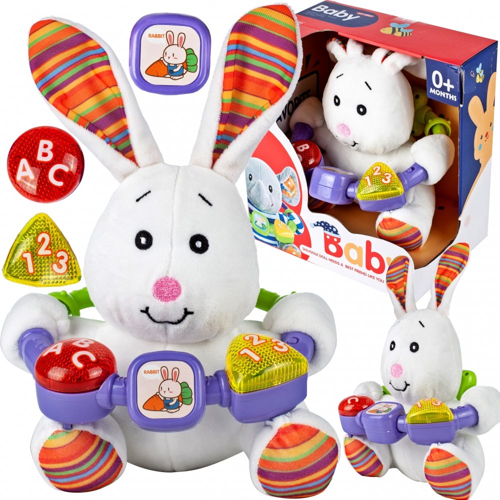 MalPlay 5901924223870 Króliczek Pluszowy 20 cm, Świeci się, Nuci Melodie, Śmieje Się, Mówi Mama I Tata, Idealny Dla Maluchów 5901924223870