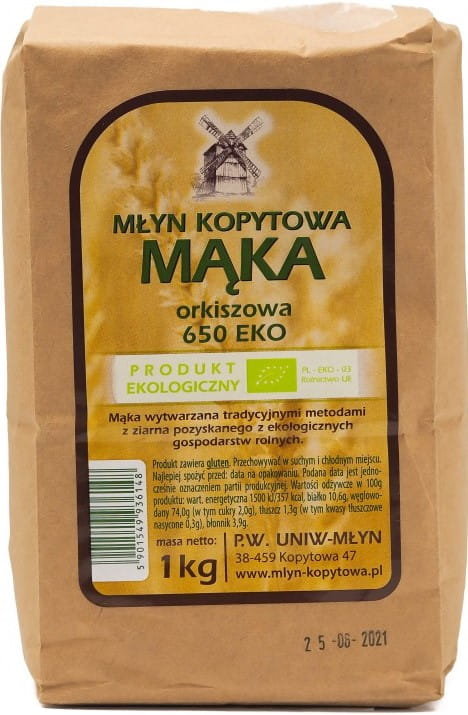 UNIW-MŁYN Mąka orkiszowa jasna 650 ekologiczna 1kg 5901549936148