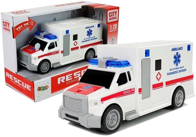 Import LEANToys Autko Ambulans Pogotowie 1:20 Napęd Frykcyjny Dźwięk Efekty Świetlne