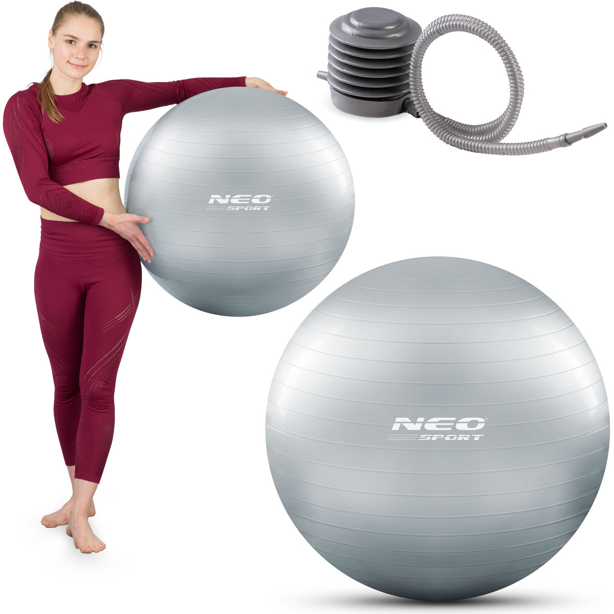 Neo-Sport Piłka do ćwiczeń 65 cm NS-951 srebrna 195100