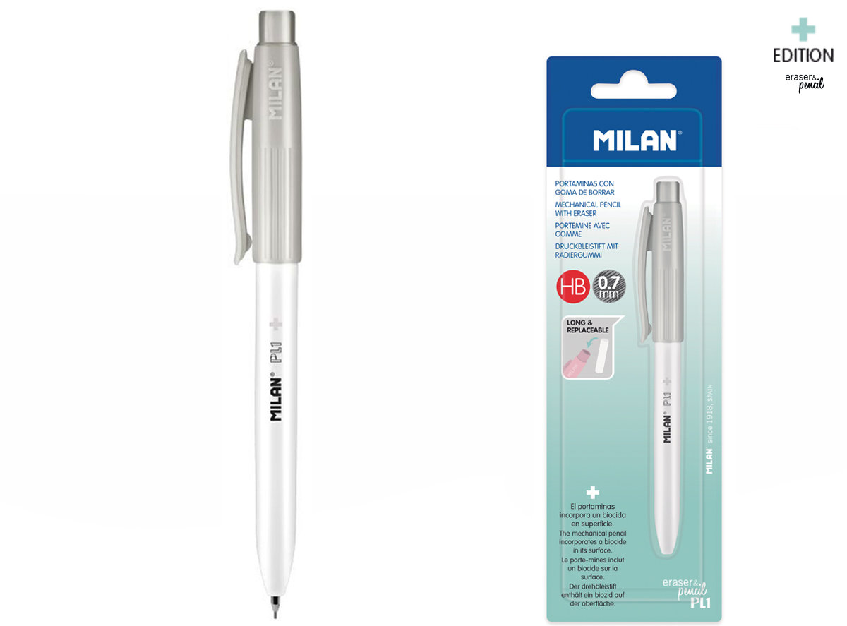 MILAN Ołówek automatyczny Milan PL1 ANTIBACTERIAL HB 0,7 mm szary na blistrze