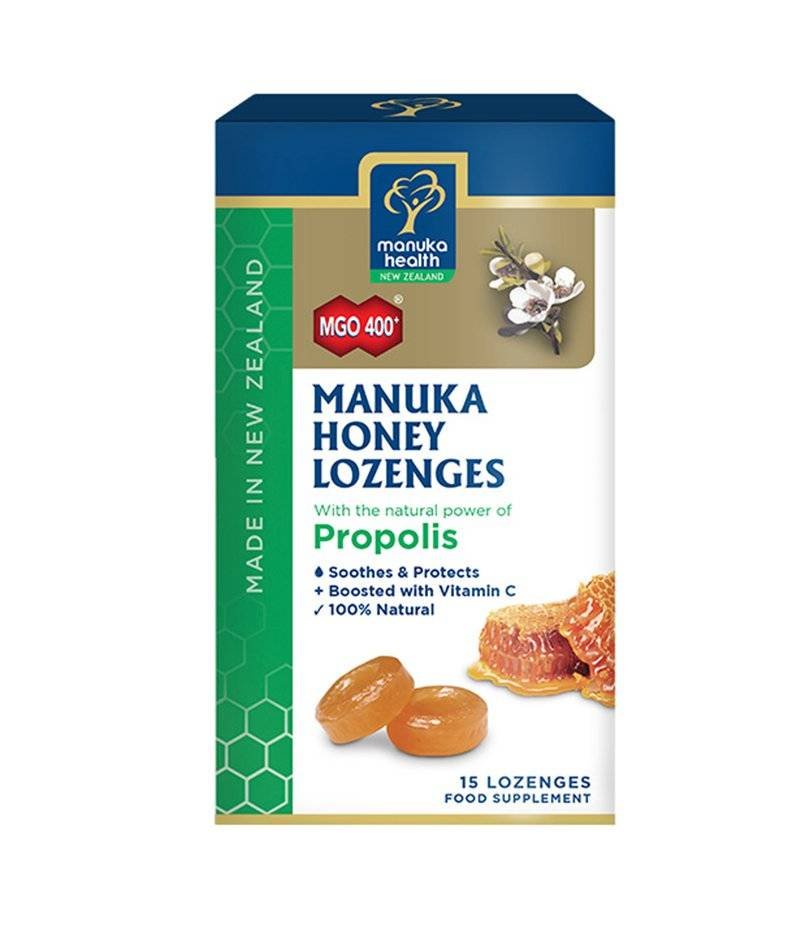 Manuka Health New Zealand HEALTH Cukierki z miodem 400MGO i propolisem 15szt. - Health