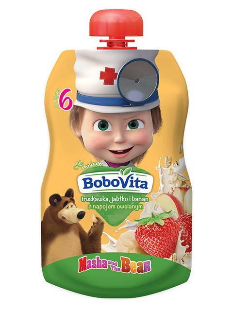 Nutricia BOBOVITA BoboVita Masha & Bear Mus truskawka, jabłko i banan z napojem owsianym, 100g