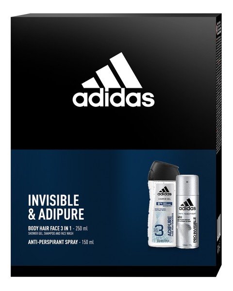 Adidas Zestaw prezentowy PRO INVISIBLE &amp; ADIPURE, żel pod prysznic 250 ml + antyperspirant w sprayu 150 ml 3616302037476