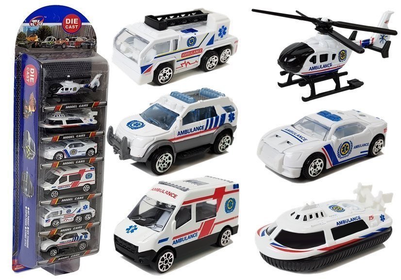 Import LEANToys Zestaw Pojazdów Ambulans Pogotowie Resoraki 1:64 6 Sztuk 7595
