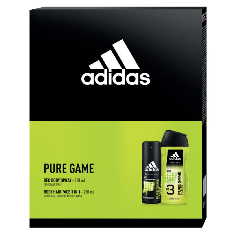 Adidas Zestaw prezentowy PURE GAME, żel pod prysznic 250 ml + dezodorant w sprayu 150 ml 3616302037483