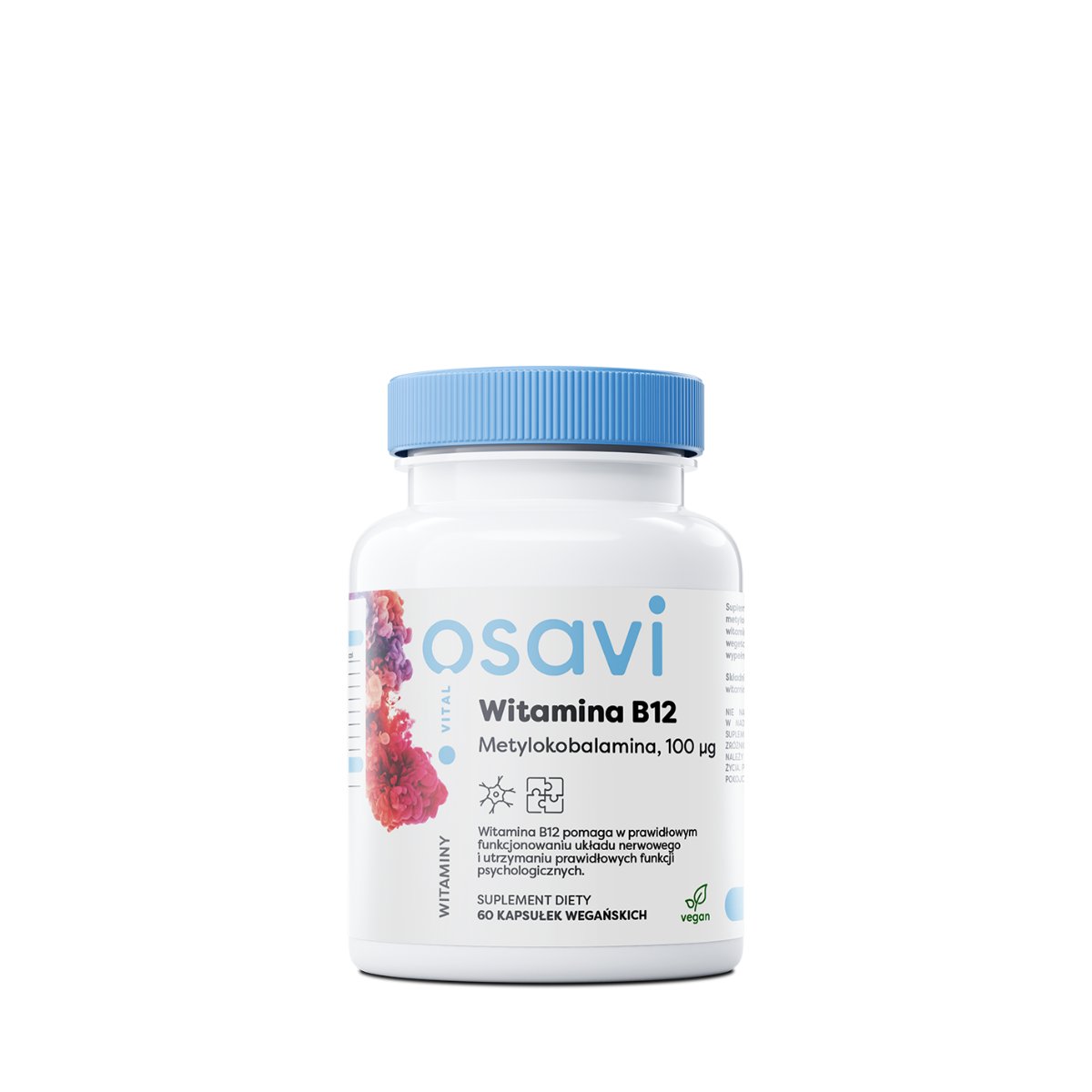 OSAVI Witamina B12 Metylokobalamina 100mcg (Układ nerwowy, Odporność) 60 Kapsułek wegańskich